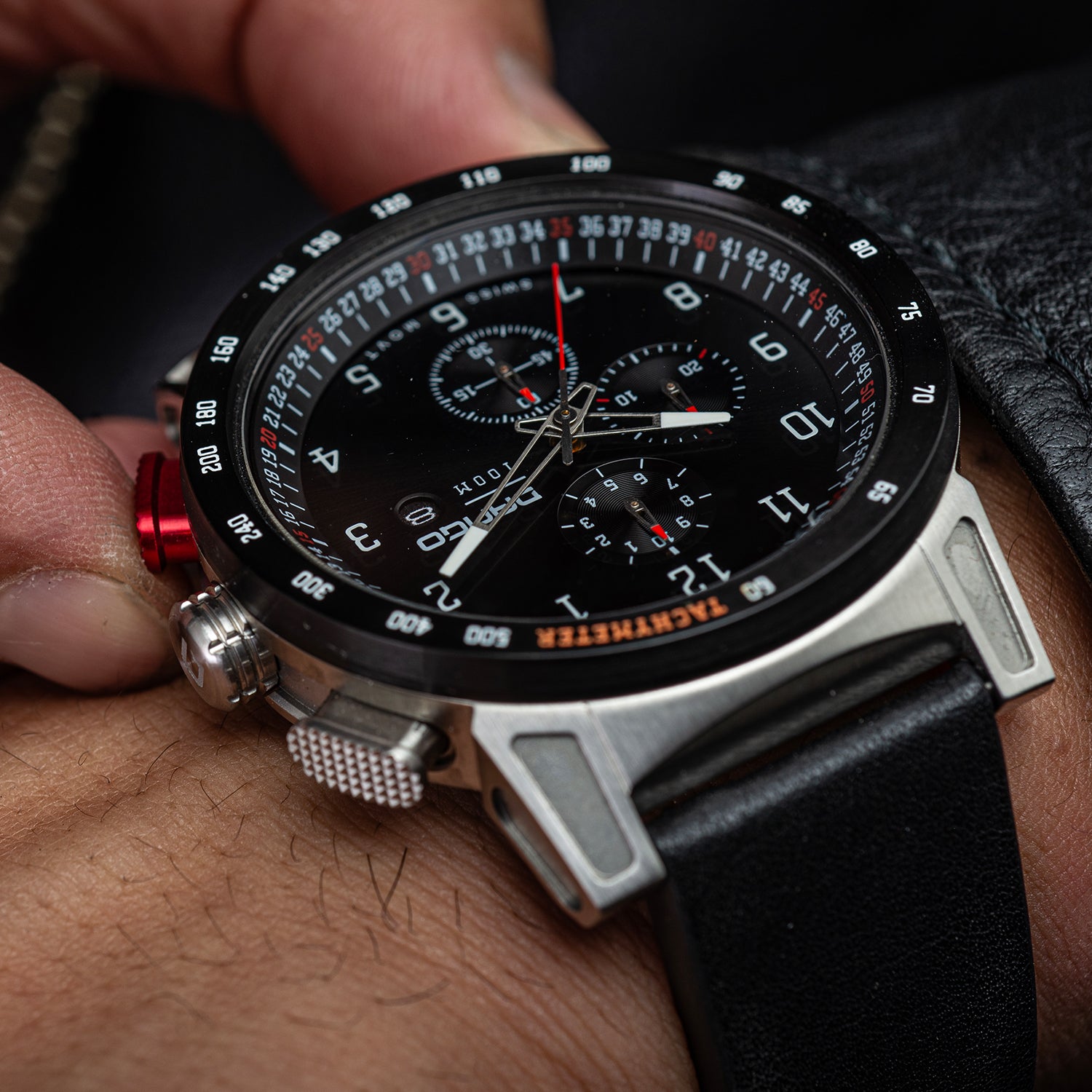 CR-01 - CHRONO WATCH WITH ITALIAN LEATHER STRAP - JET BLACK - Dango ...