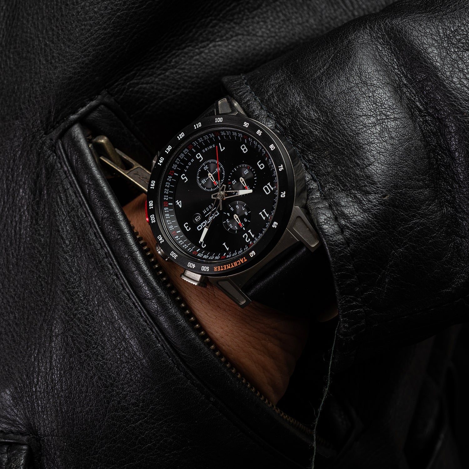 CR-01 - CHRONO WATCH WITH ITALIAN LEATHER STRAP - JET BLACK - Dango ...