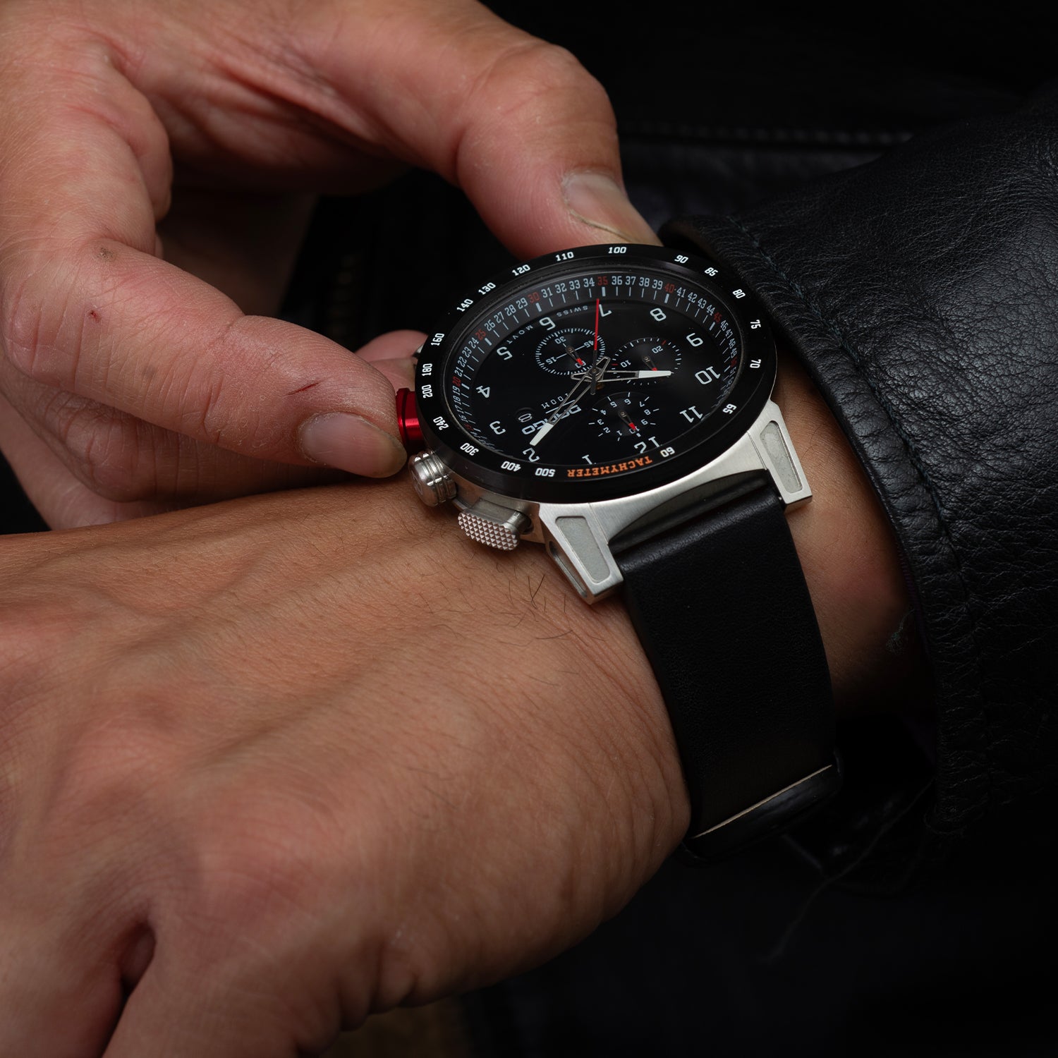 CR-01 - CHRONO WATCH WITH ITALIAN LEATHER STRAP - JET BLACK - Dango ...