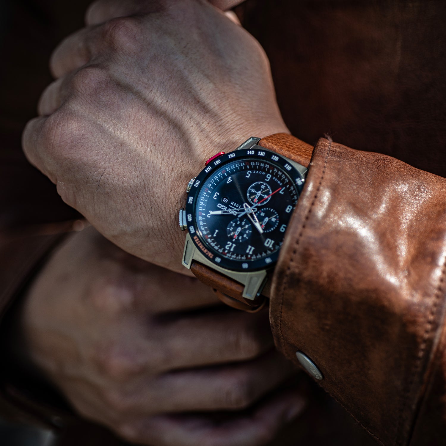 CR-01 - CHRONO WATCH WITH ITALIAN LEATHER STRAP - WHISKEY BROWN - Dango ...