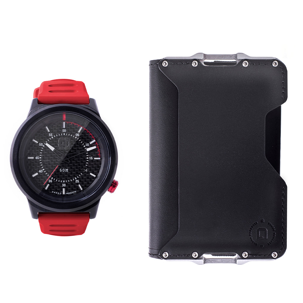 Wallet & Watch Bundle - R-Spec Watch Red & D03 Jet Black WG